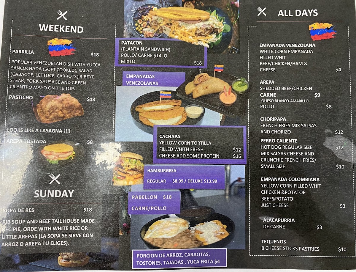 Bodegón sabor latino menu board