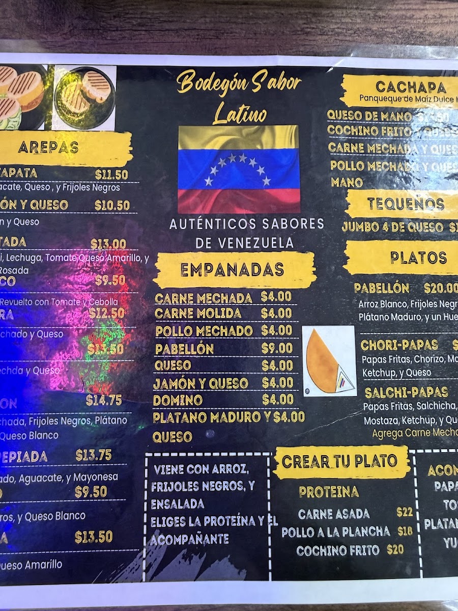 Bodegón sabor latino menu board
