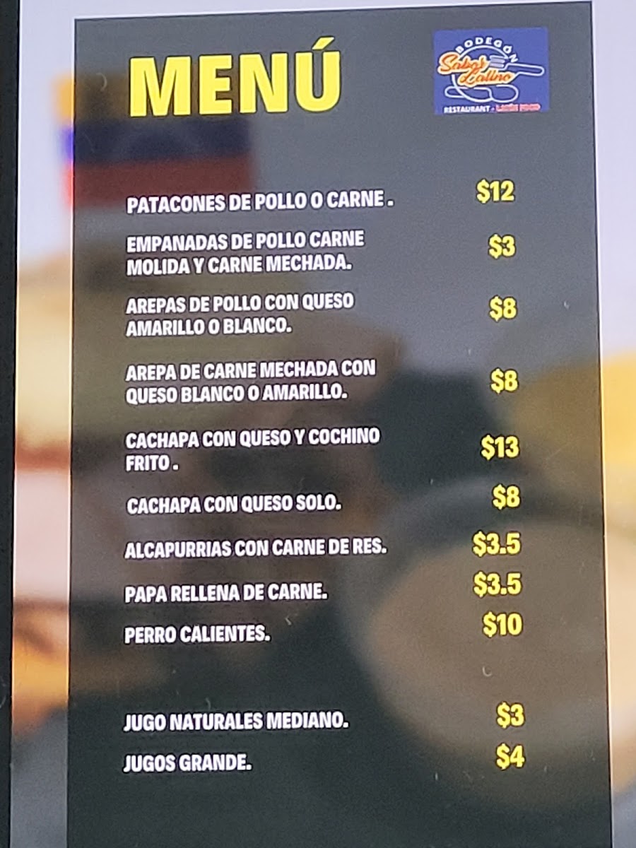 Bodegón sabor latino menu board