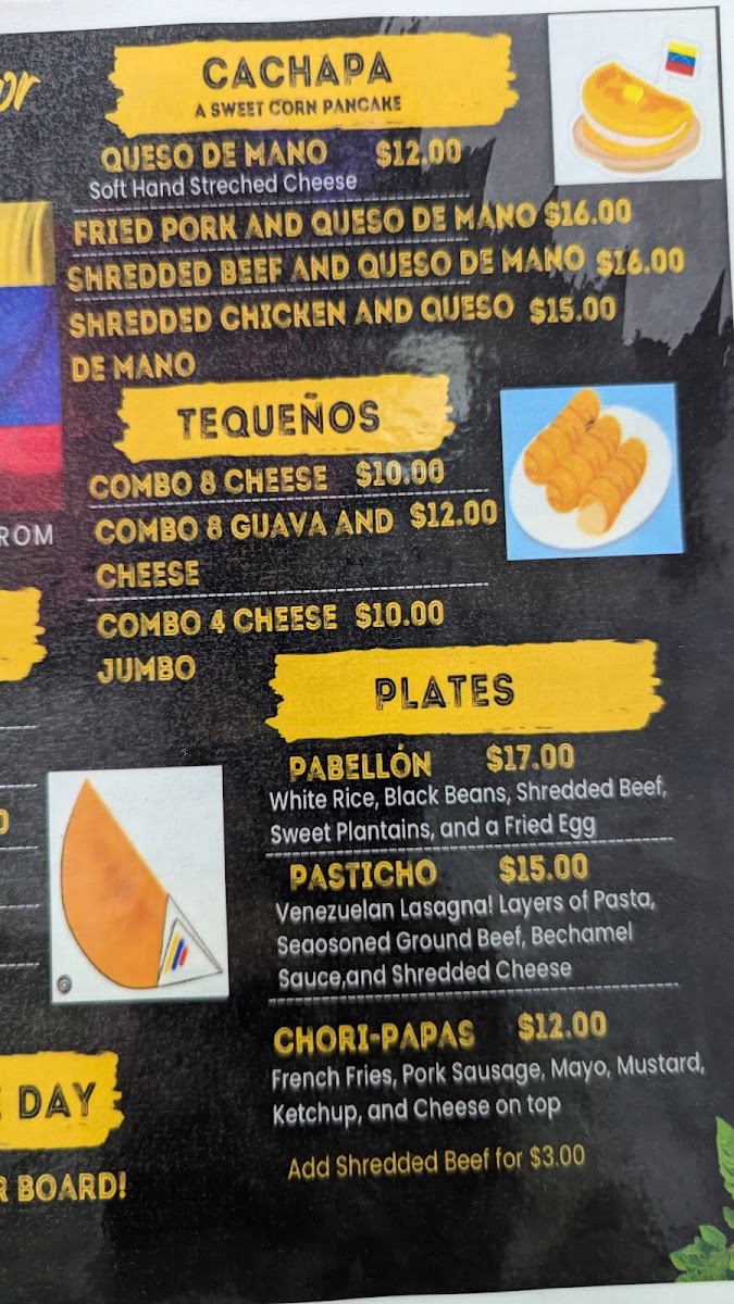 Bodegón sabor latino menu board