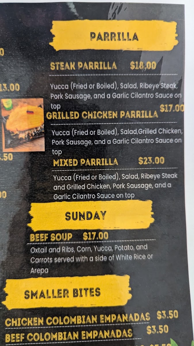 Bodegón sabor latino menu board