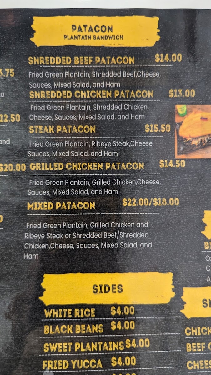 Bodegón sabor latino menu board