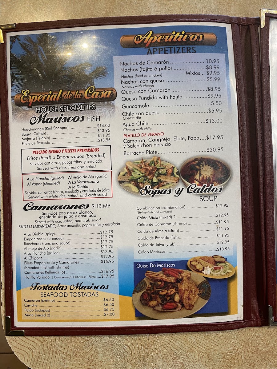 El Tiburón Seafood & Grill menu board