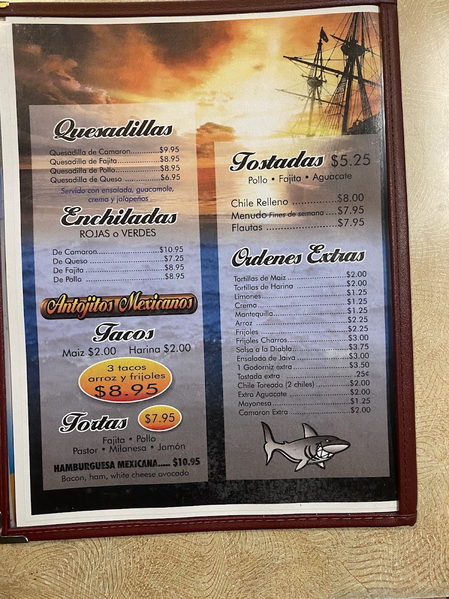 El Tiburón Seafood & Grill menu board