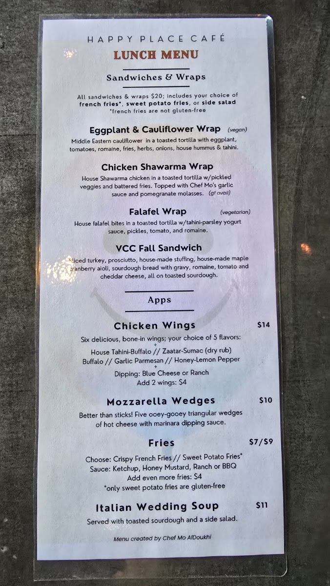 Happy Place Café menu board
