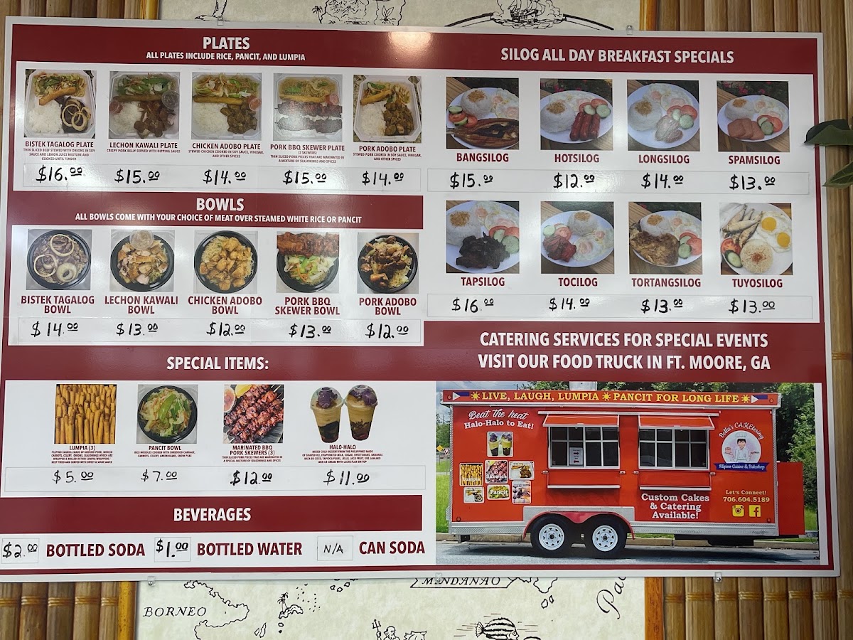 Bella's CAKEtering Filipino Cuisine and Bakeshop menu board