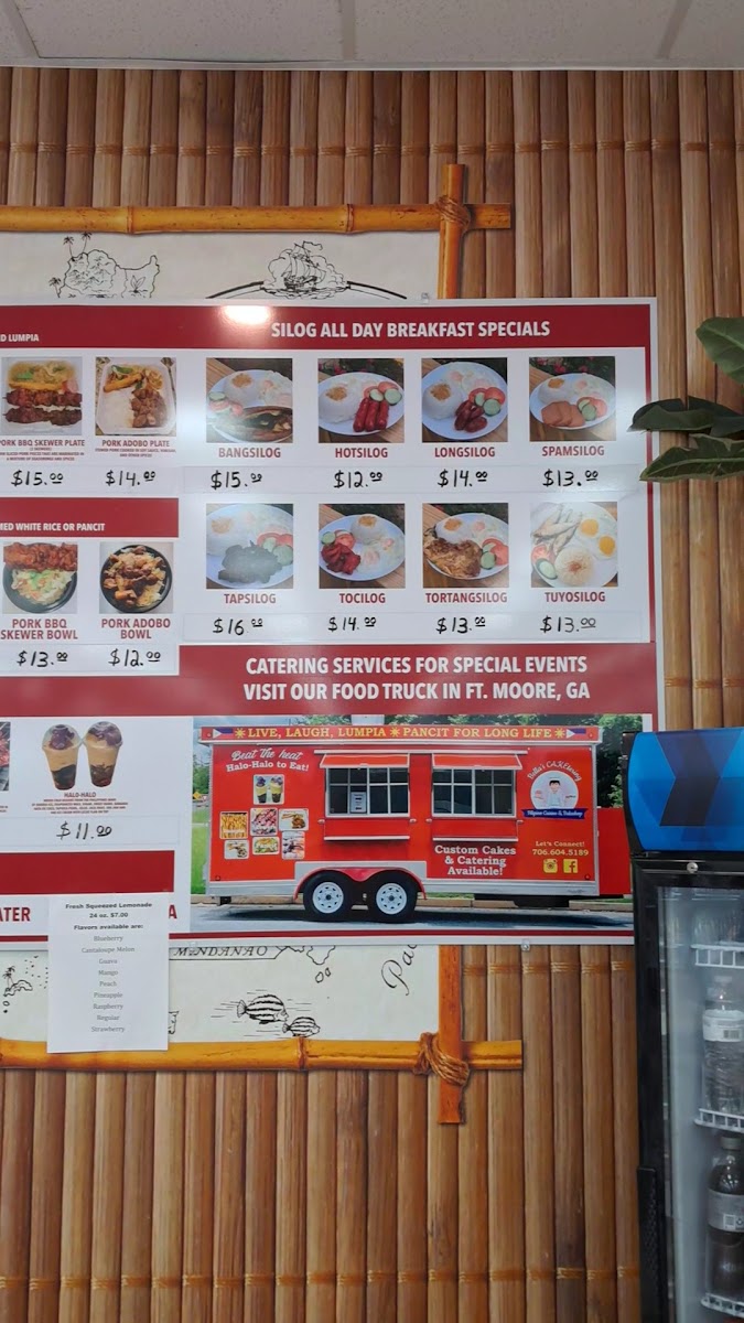 Bella's CAKEtering Filipino Cuisine and Bakeshop menu board