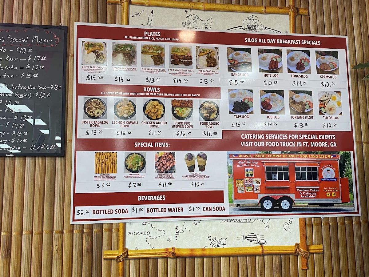 Bella's CAKEtering Filipino Cuisine and Bakeshop menu board