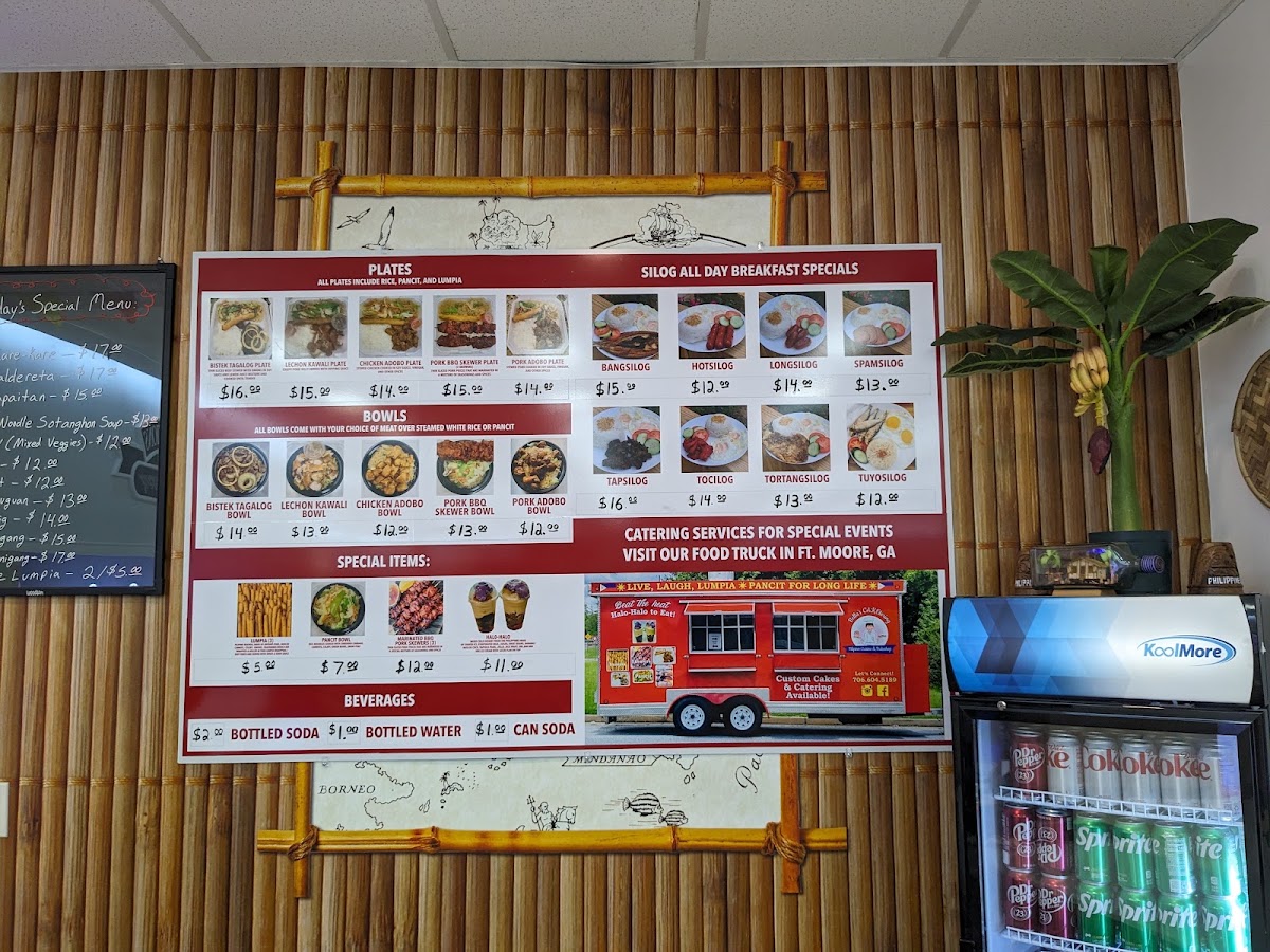 Bella's CAKEtering Filipino Cuisine and Bakeshop menu board