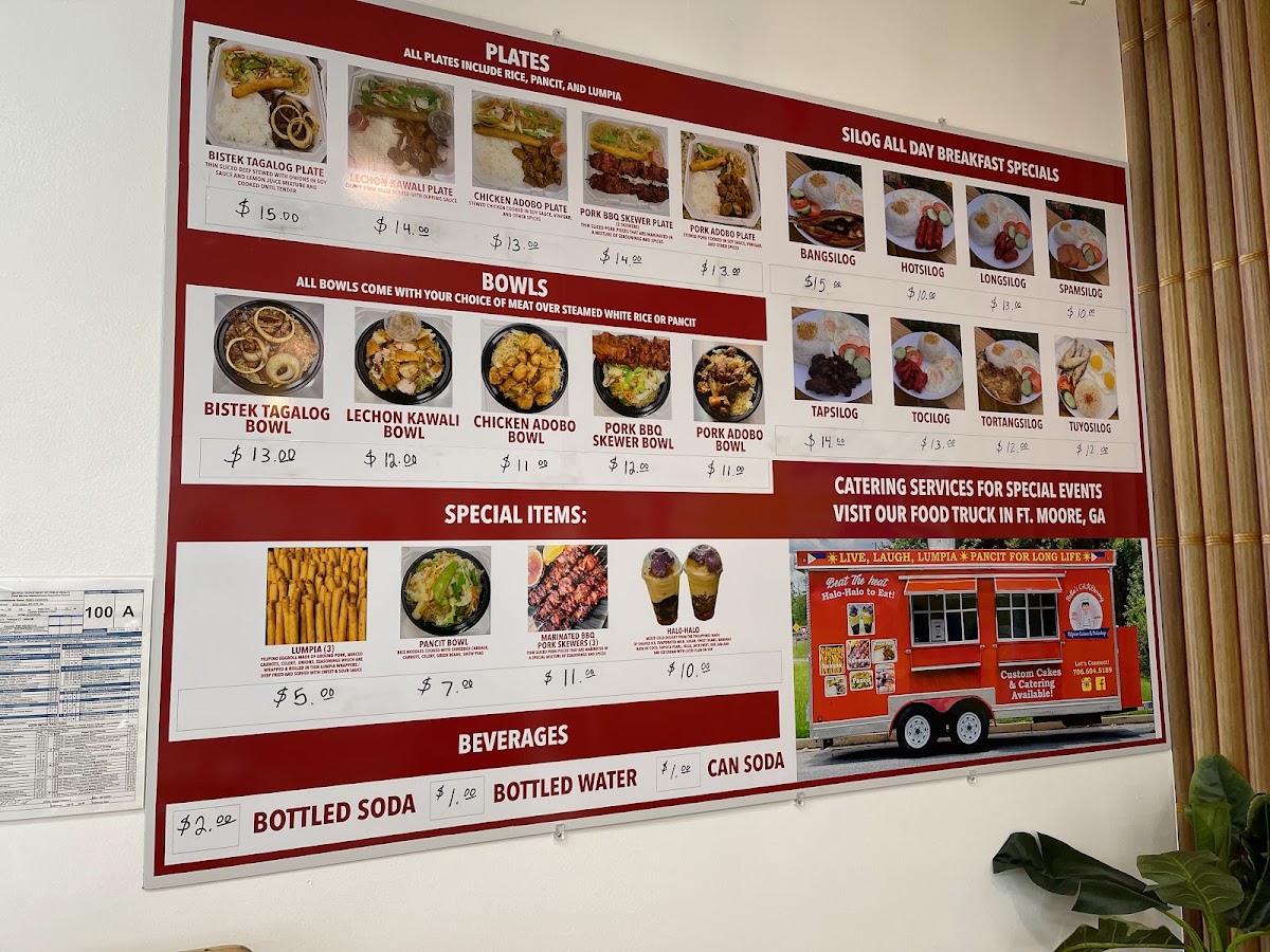 Bella's CAKEtering Filipino Cuisine and Bakeshop menu board