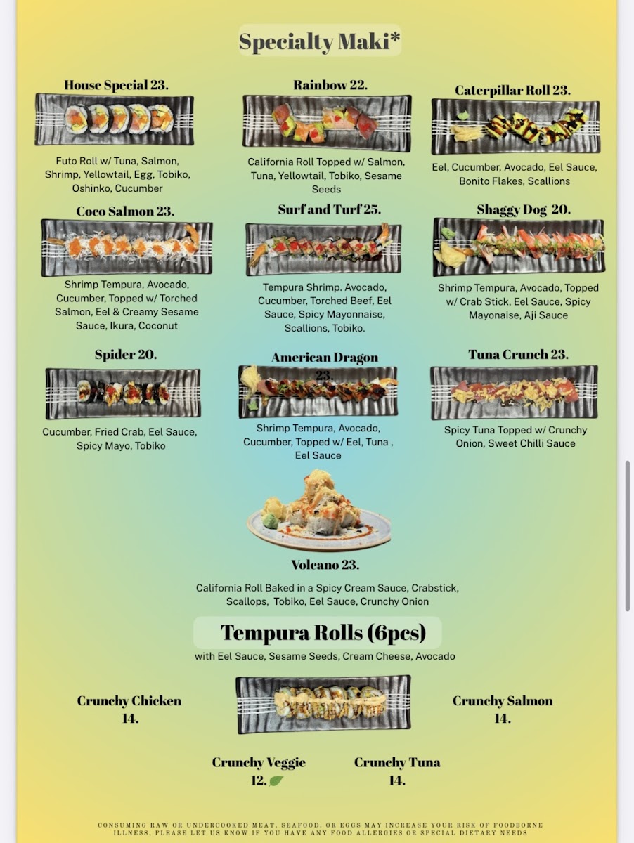 Le Resto: Sushi and Asian Fusion Cuisine menu board