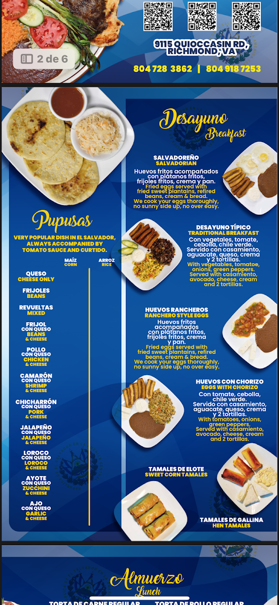 Pupuseria Ena Restaurante menu board