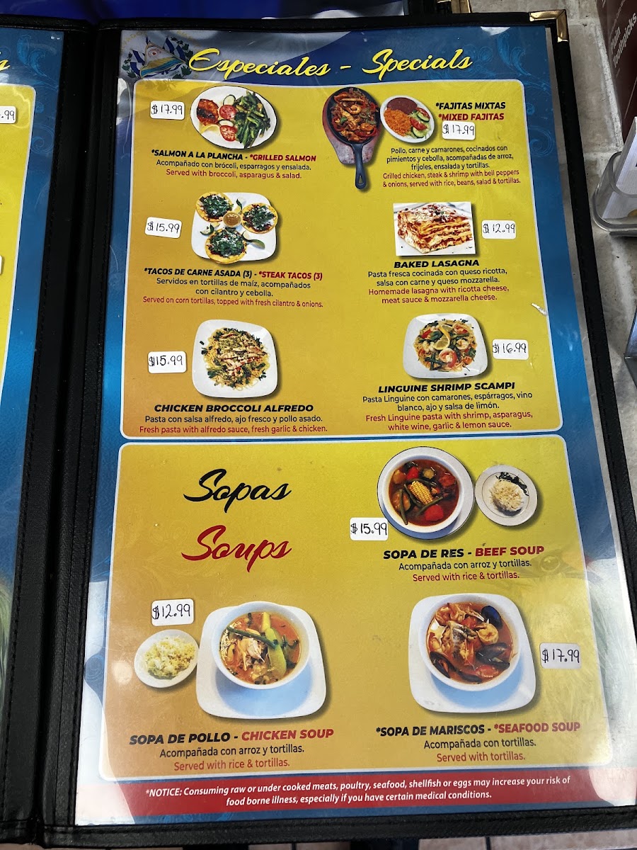 Pupuseria Ena Restaurante menu board