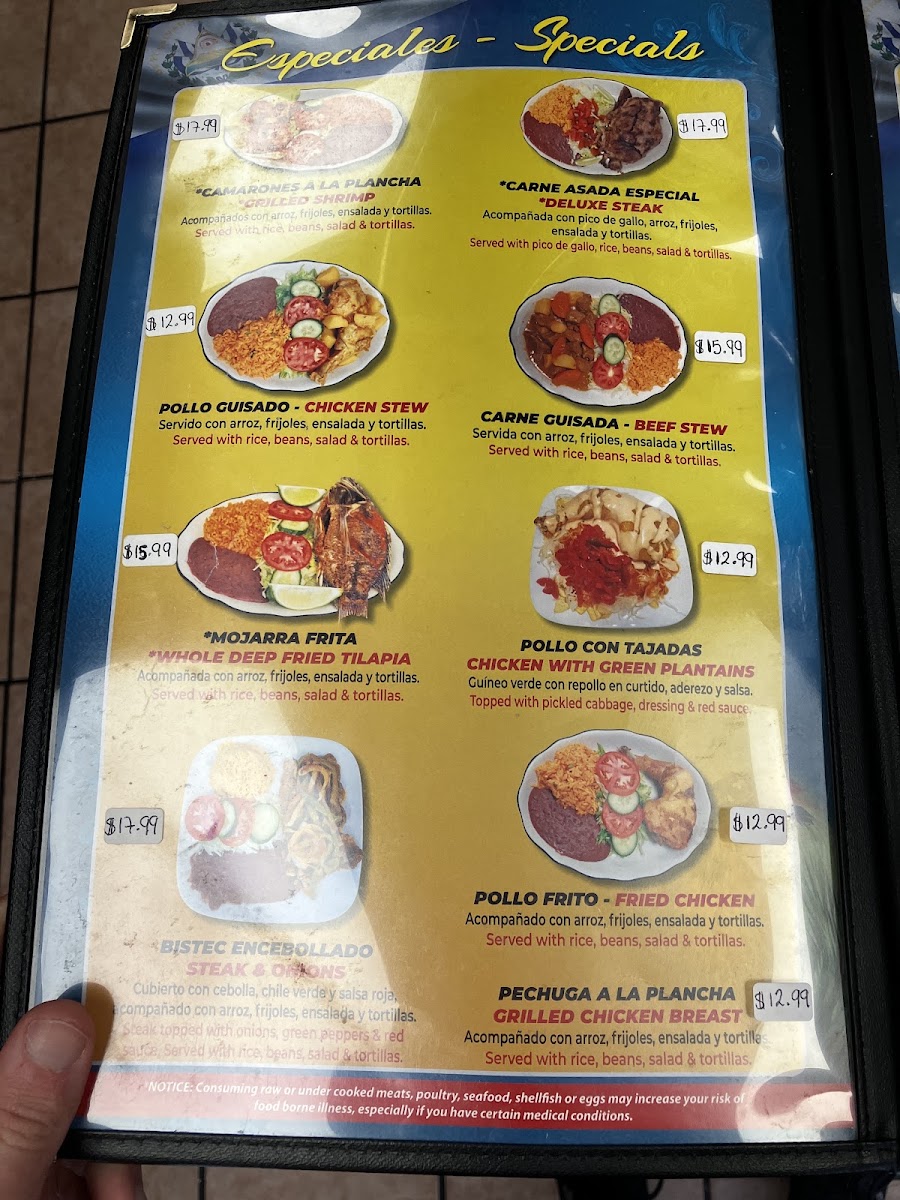 Pupuseria Ena Restaurante menu board