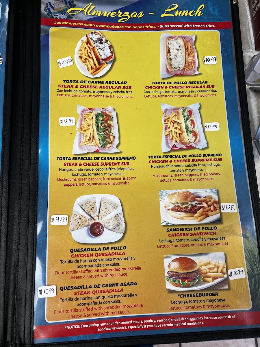Pupuseria Ena Restaurante menu board