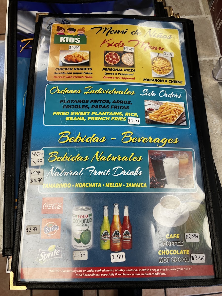 Pupuseria Ena Restaurante menu board