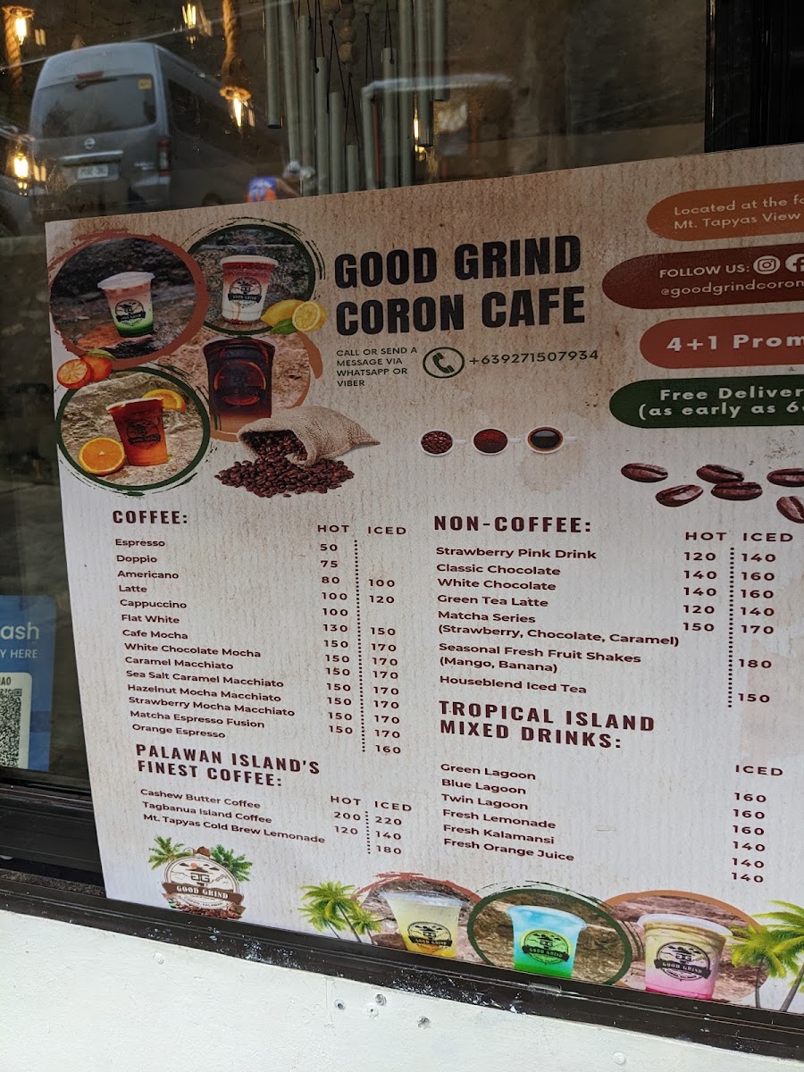Good Grind Coffee Coron menu board