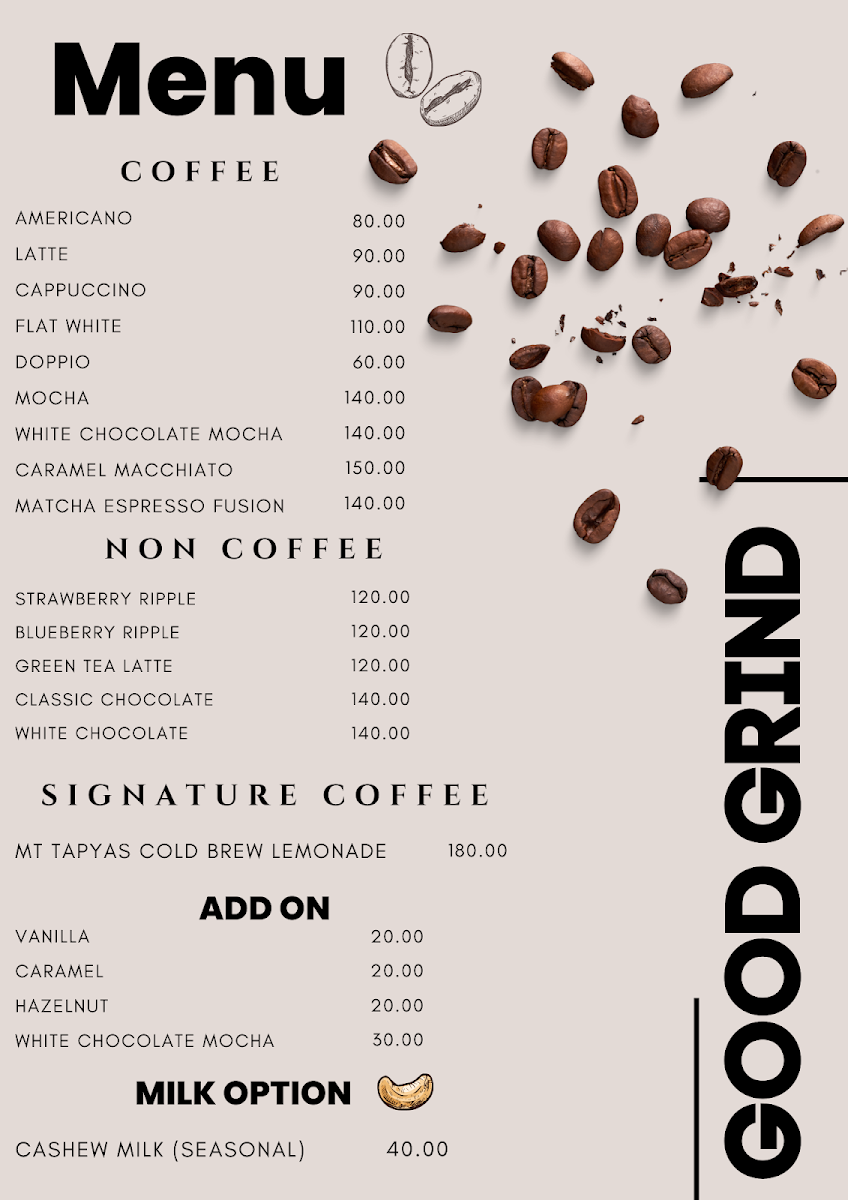 Good Grind Coffee Coron menu board