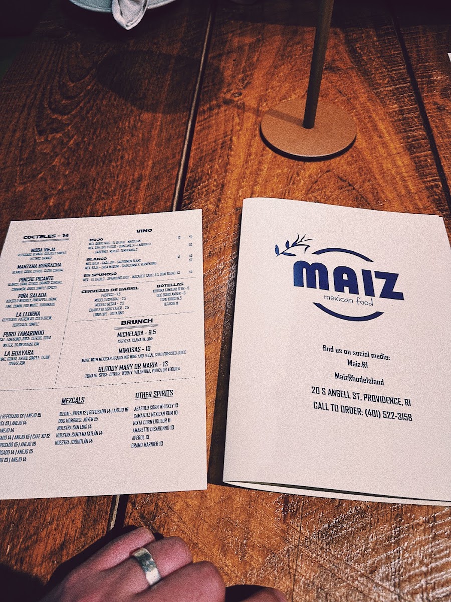 Maiz East Side menu board