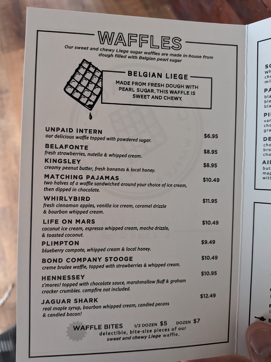 Cousteau's Waffle and Milkshake Bar A1A menu board