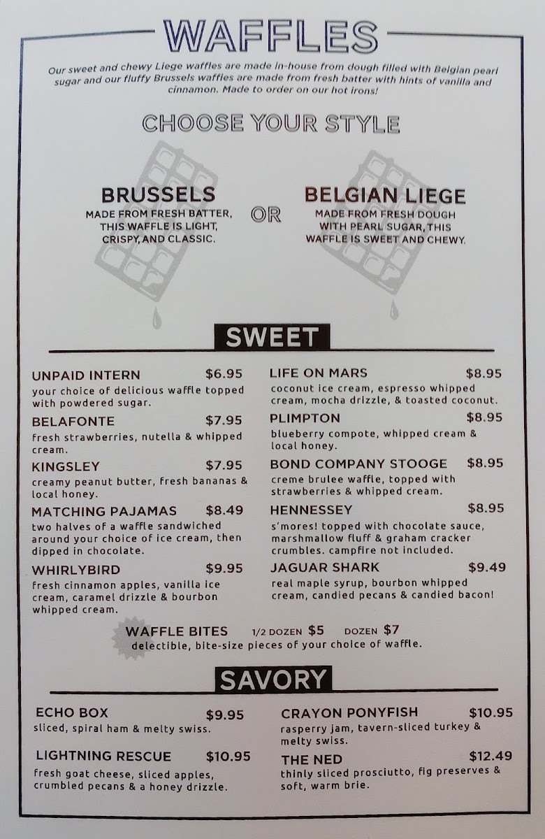 Cousteau's Waffle and Milkshake Bar A1A menu board