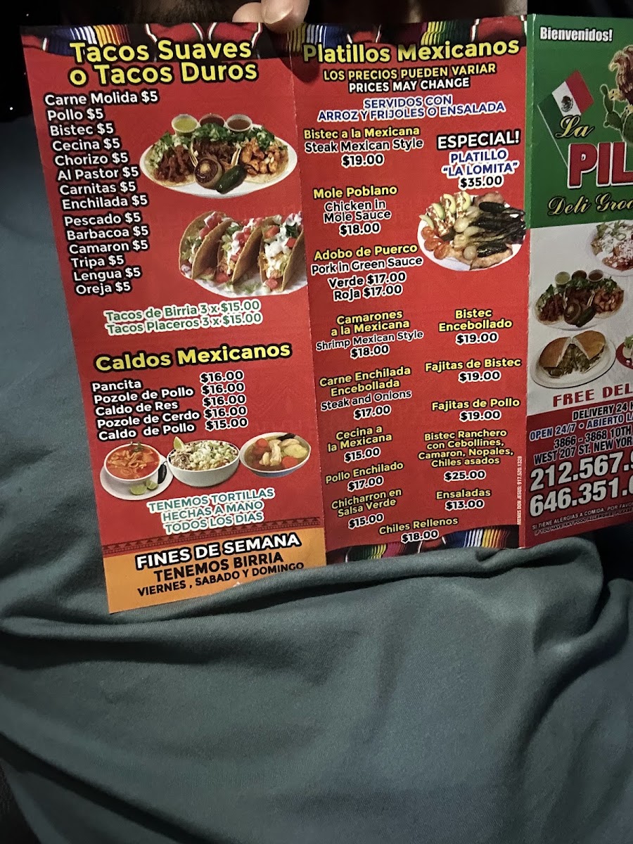 La Pilita menu board