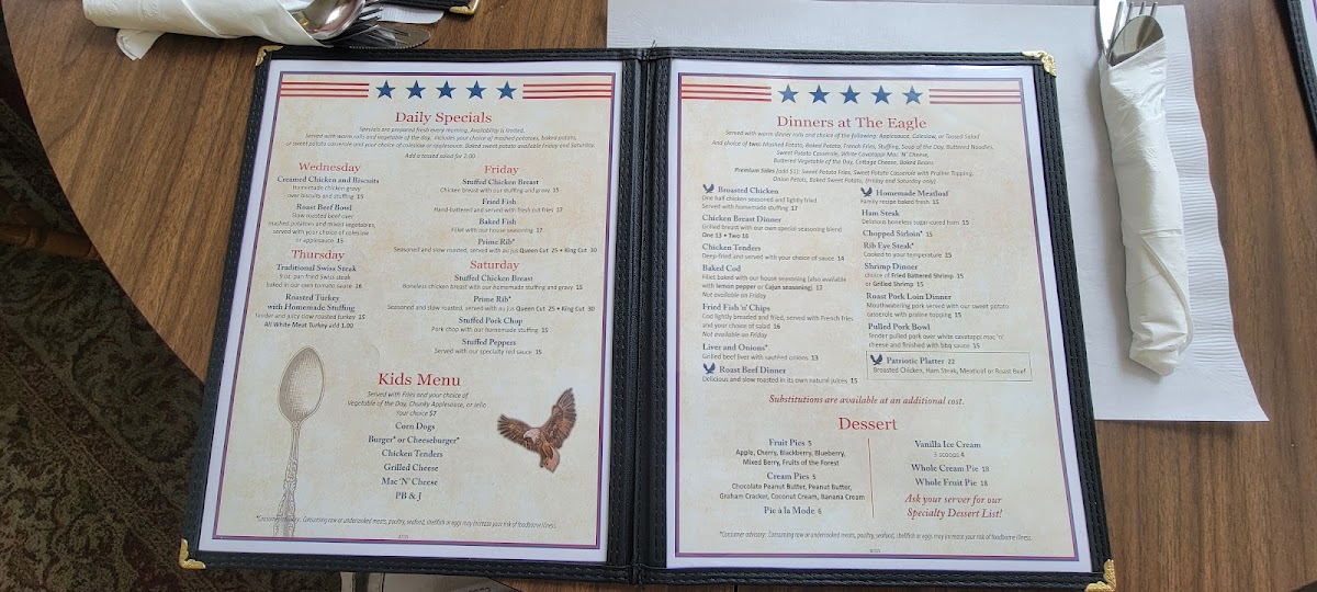 The Eagle of Waterford menu board