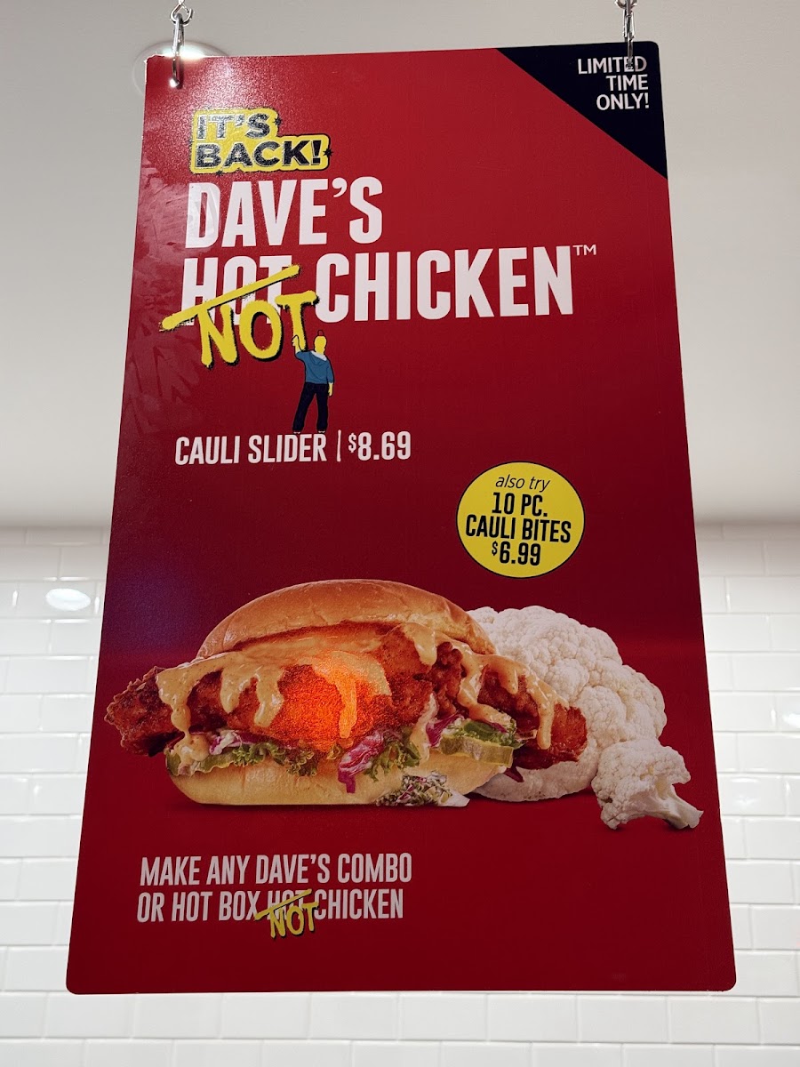 Dave's Hot Chicken menu board
