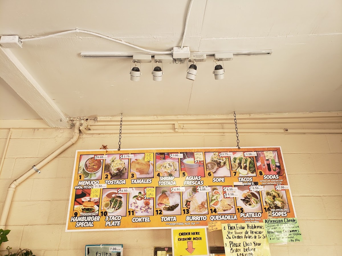 Taqueria Panchito menu board