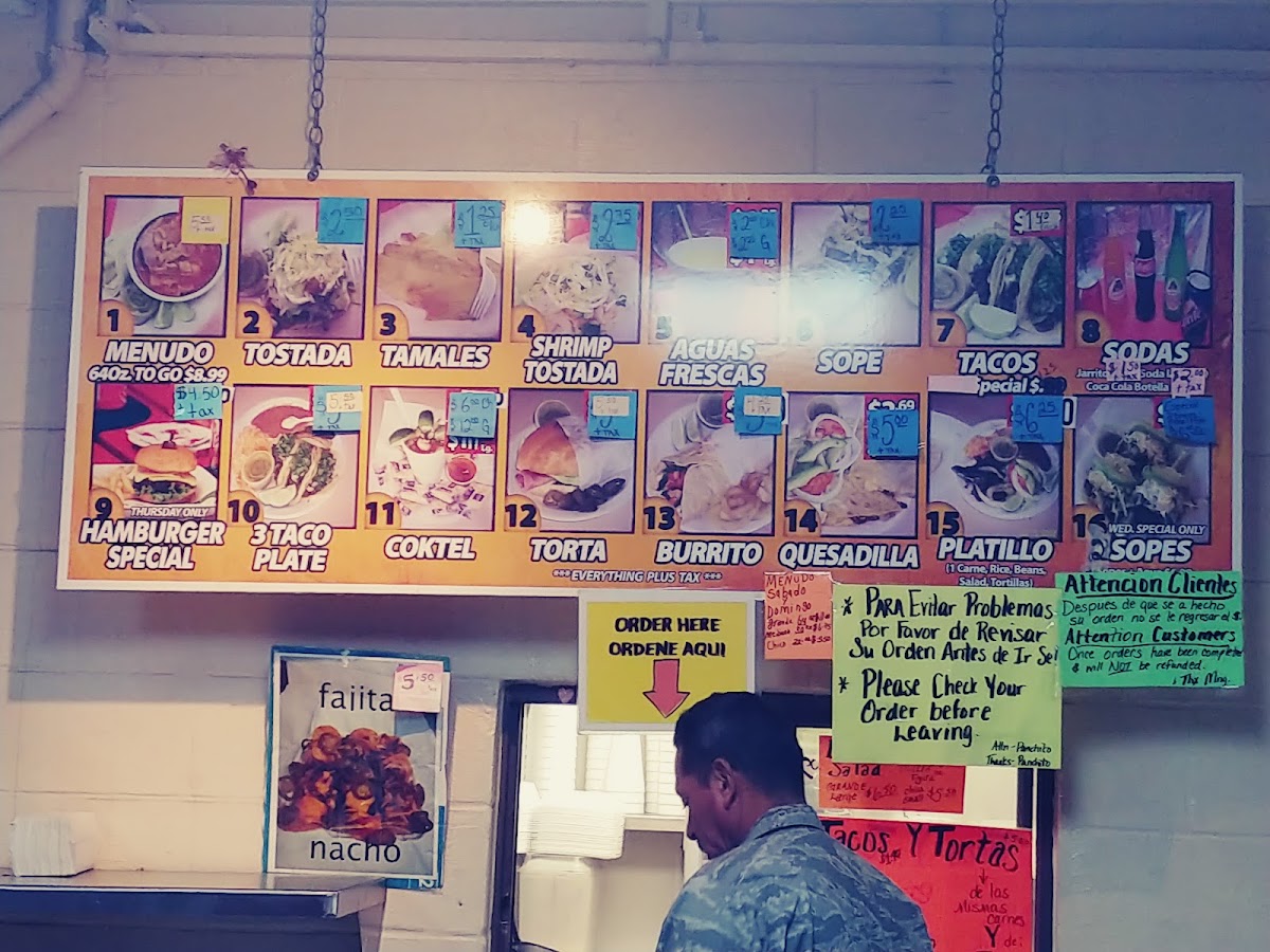 Taqueria Panchito menu board