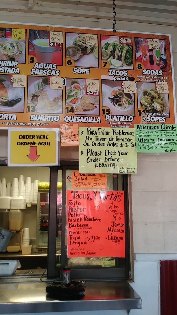Taqueria Panchito menu board