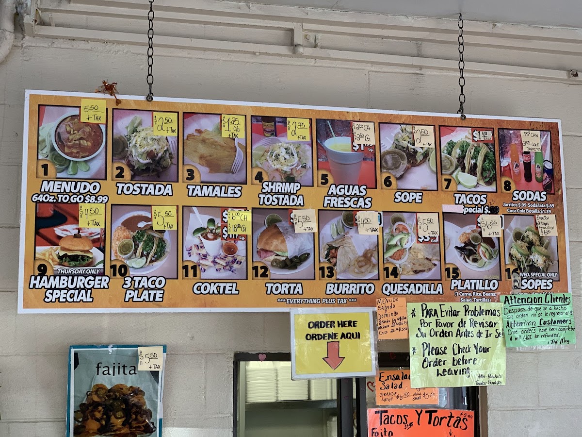 Taqueria Panchito menu board