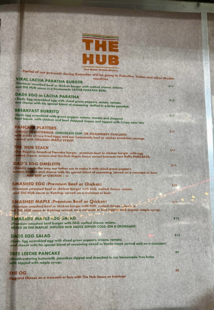 The Halal Urban Bistro aka THE HUB menu board