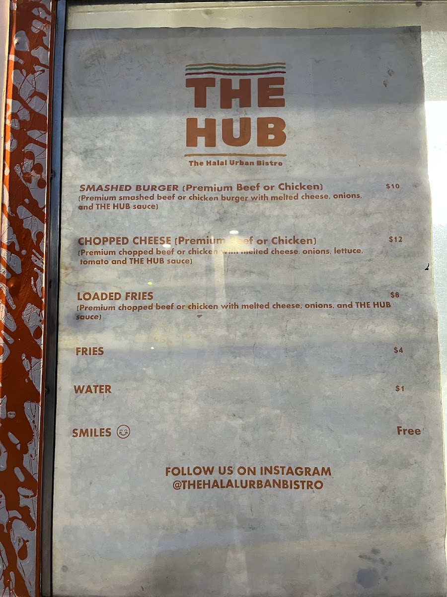 The Halal Urban Bistro aka THE HUB menu board
