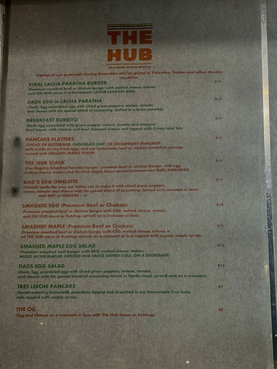 The Halal Urban Bistro aka THE HUB menu board