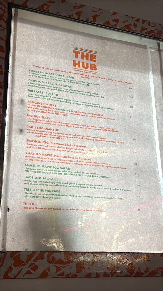 The Halal Urban Bistro aka THE HUB menu board