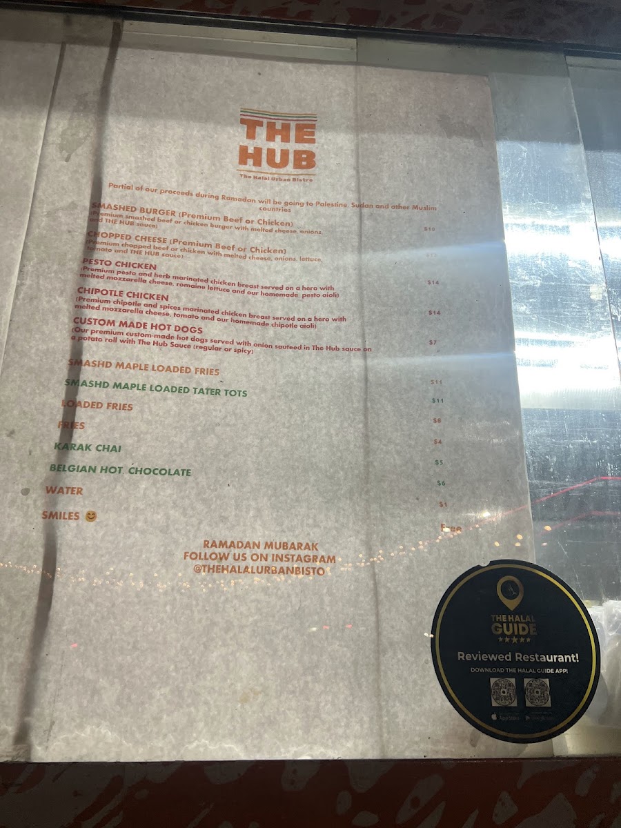The Halal Urban Bistro aka THE HUB menu board
