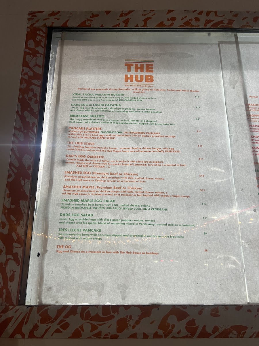 The Halal Urban Bistro aka THE HUB menu board