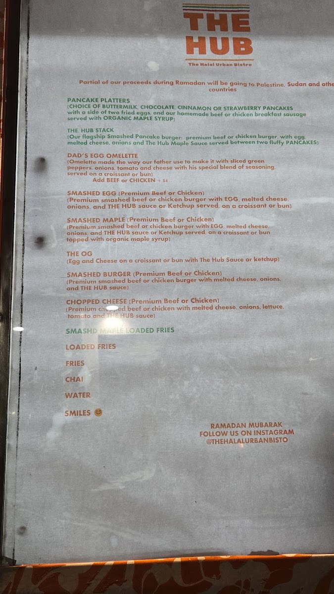The Halal Urban Bistro aka THE HUB menu board
