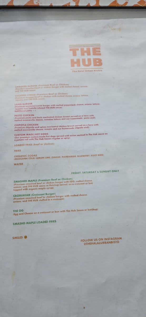 The Halal Urban Bistro aka THE HUB menu board