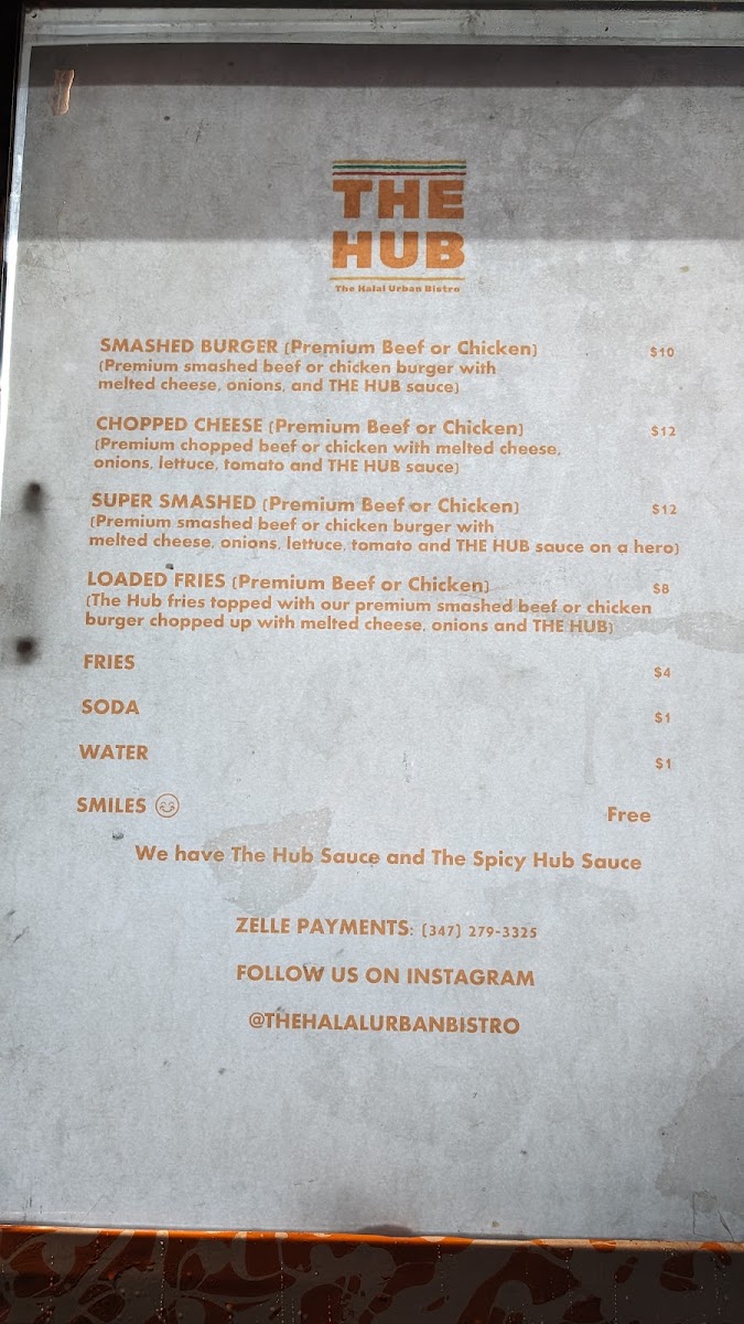 The Halal Urban Bistro aka THE HUB menu board