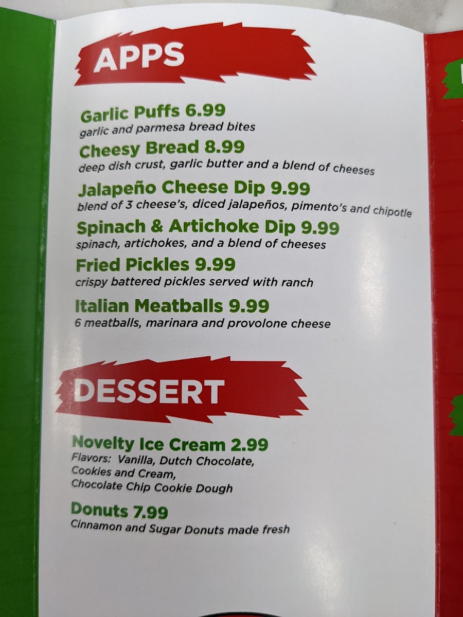 Nick's Pizza menu board