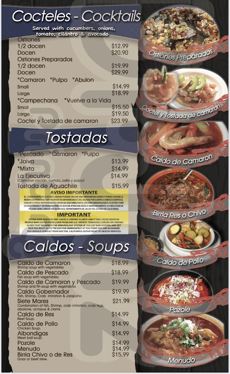 Mariscos Apatzingan Bar & Grill menu board