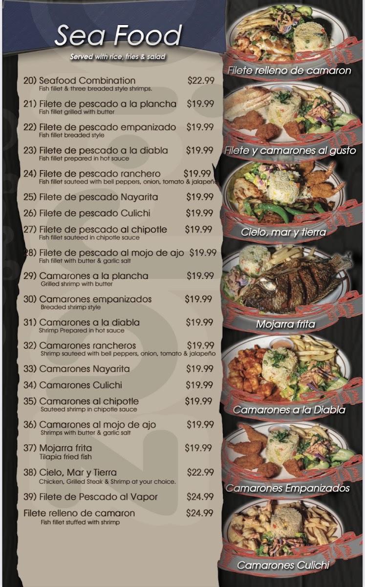 Mariscos Apatzingan Bar & Grill menu board