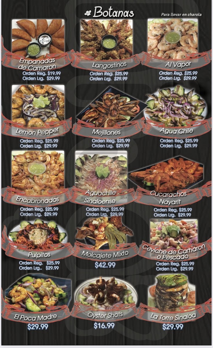 Mariscos Apatzingan Bar & Grill menu board