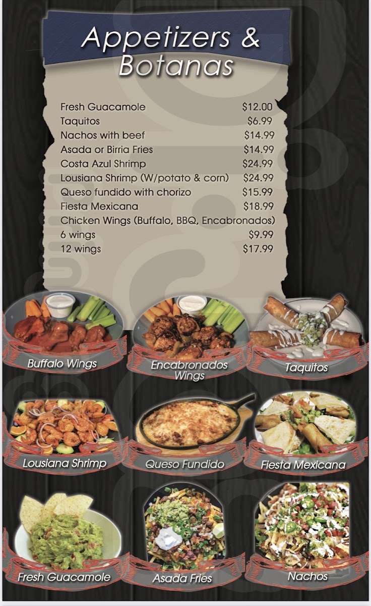 Mariscos Apatzingan Bar & Grill menu board