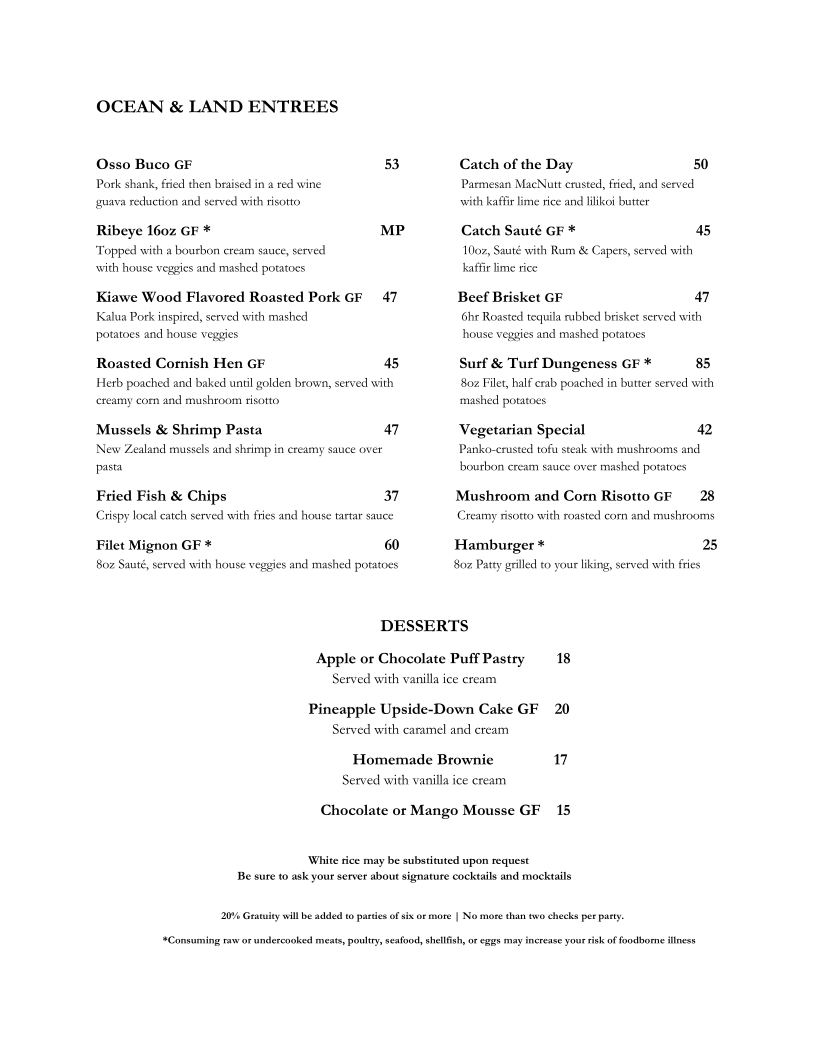 Nāmaka | Restaurant N Bar menu board