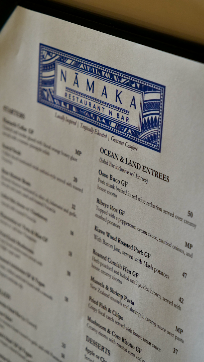 Nāmaka | Restaurant N Bar menu board