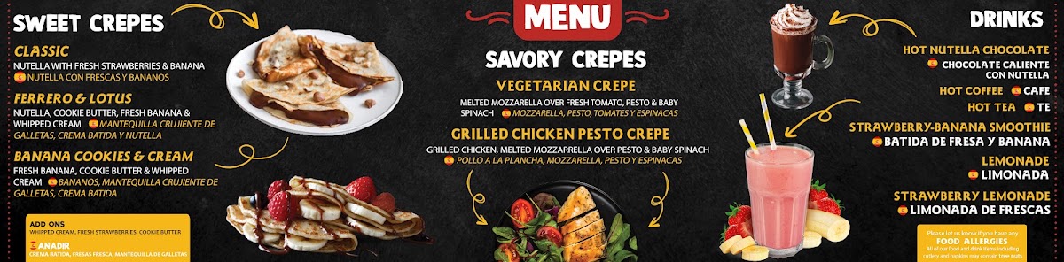 Azra's Crepes menu board