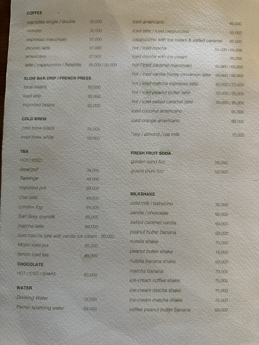 The Cabana Design Studio & Café menu board